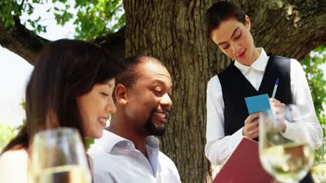 waitress taking an order from couple