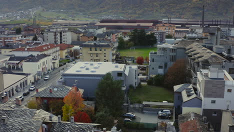 a beautiful city the valle d’aosta, rooftops view, northern italy, a drone view