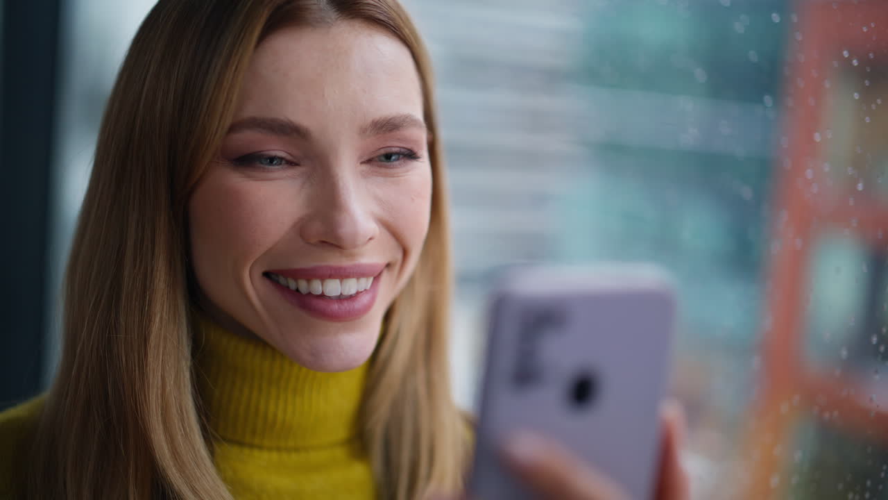 Woman making order smartphone using online app closeup. Smiling businesswoman