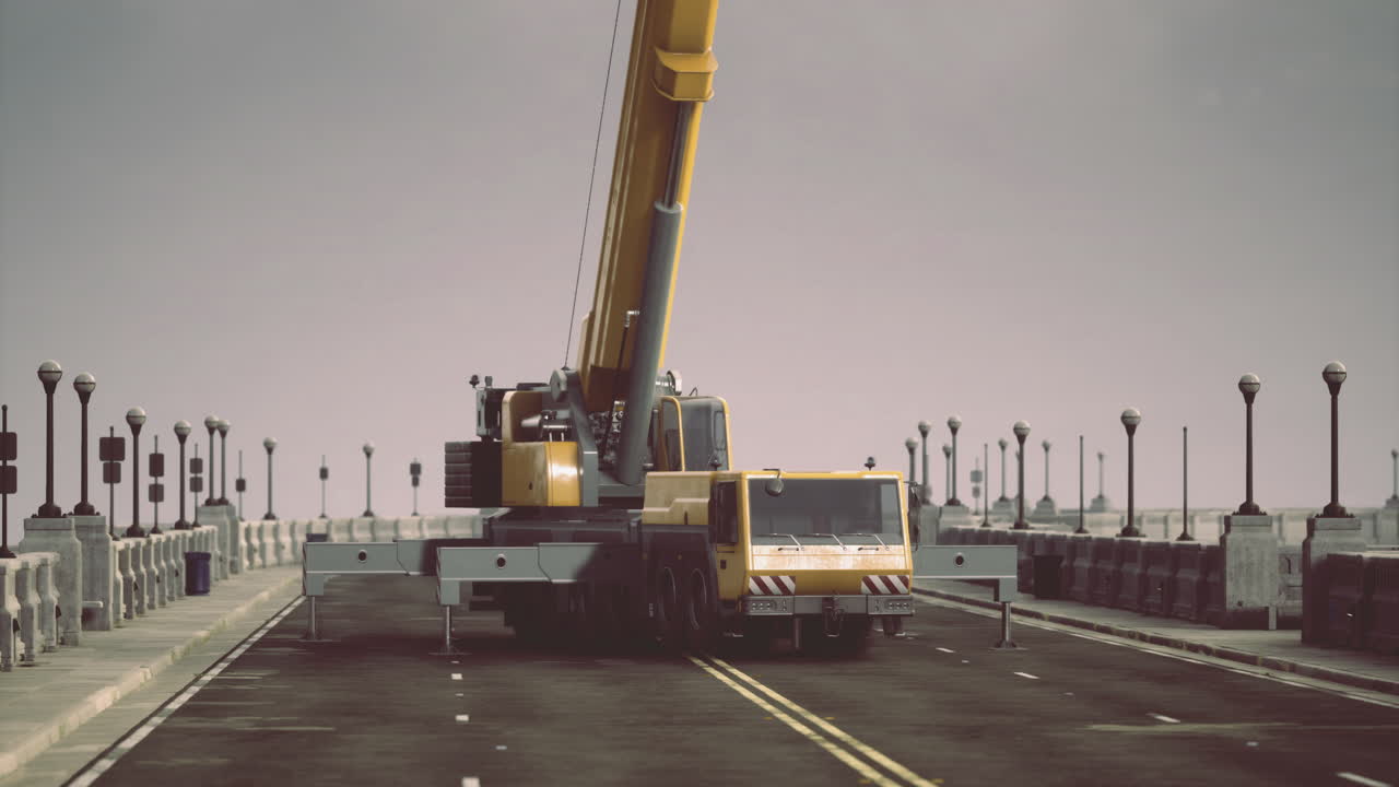 Crane operation on a busy pier during overcast weather conditions