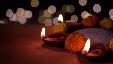 happy diwali - burning oil lamps