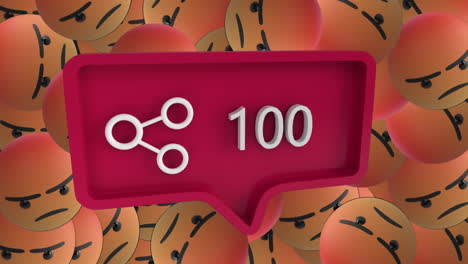 números crecientes con el icono de compartir contra el rostro molesto emojis en movimiento