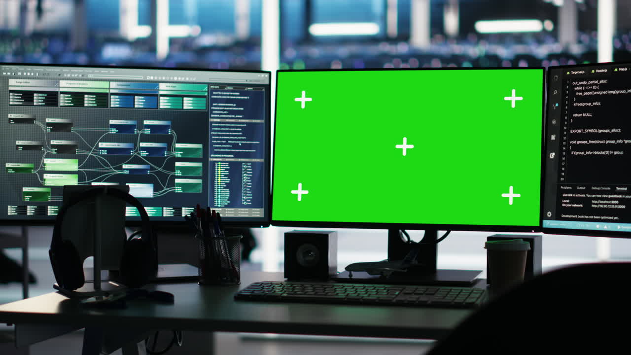 Visual programming systems on green screen PC in data center