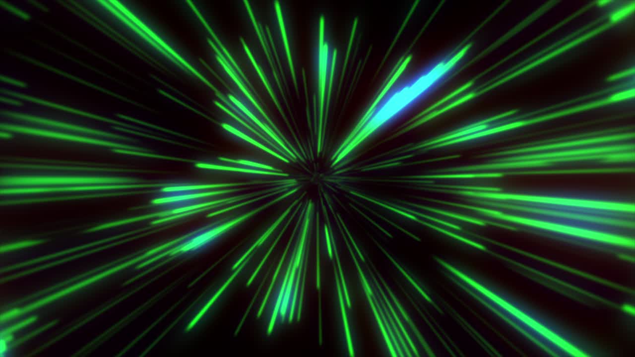 abstract space loop con linea verde e luce blu. motion graphic isolato su sfondo nero. questa clip è stata creata in 4k 24fps.