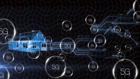 animación de la red de 5g texto sobre modelo 3d de la casa