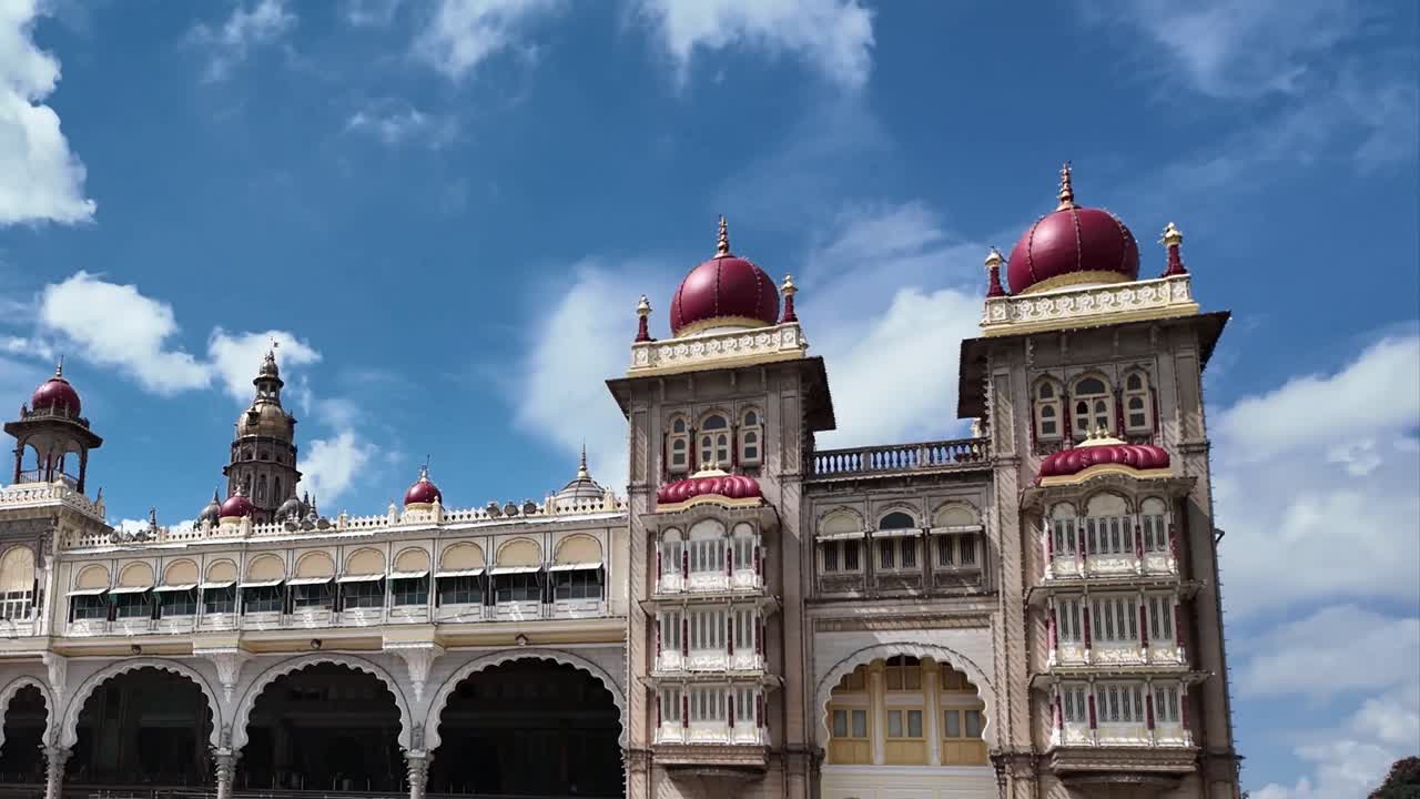 4K sweeping view of part of a palace in Mysuru, India