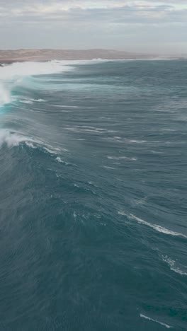 una toma vertical de las grandes olas del mar bajo el cielo al atardecer