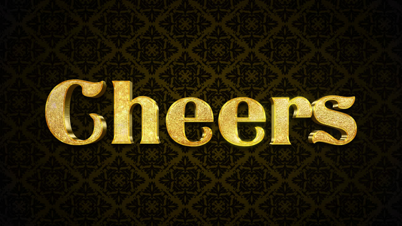 Cheers - Gold Text on Damask Background