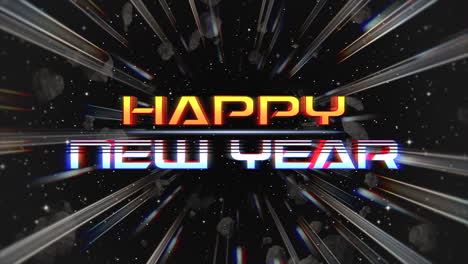 animation intro text happy new year  and abstract lines in galaxy retro holiday background