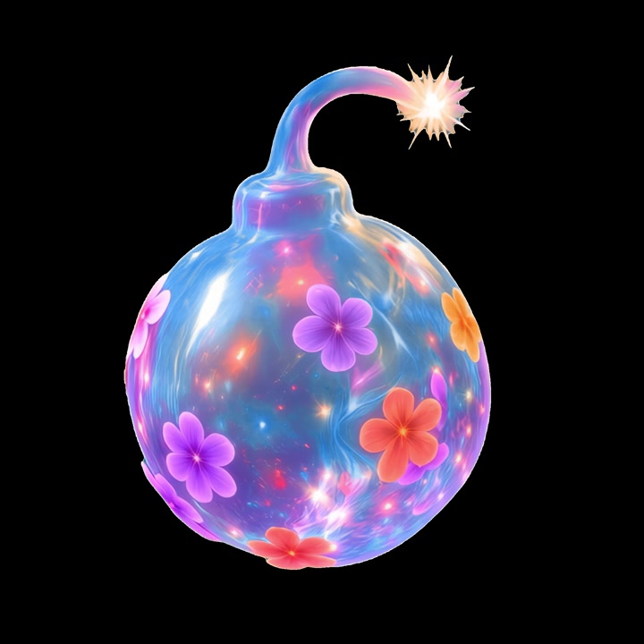 Bomba magica luminosa con fiori fluttuanti ed energia cosmica
