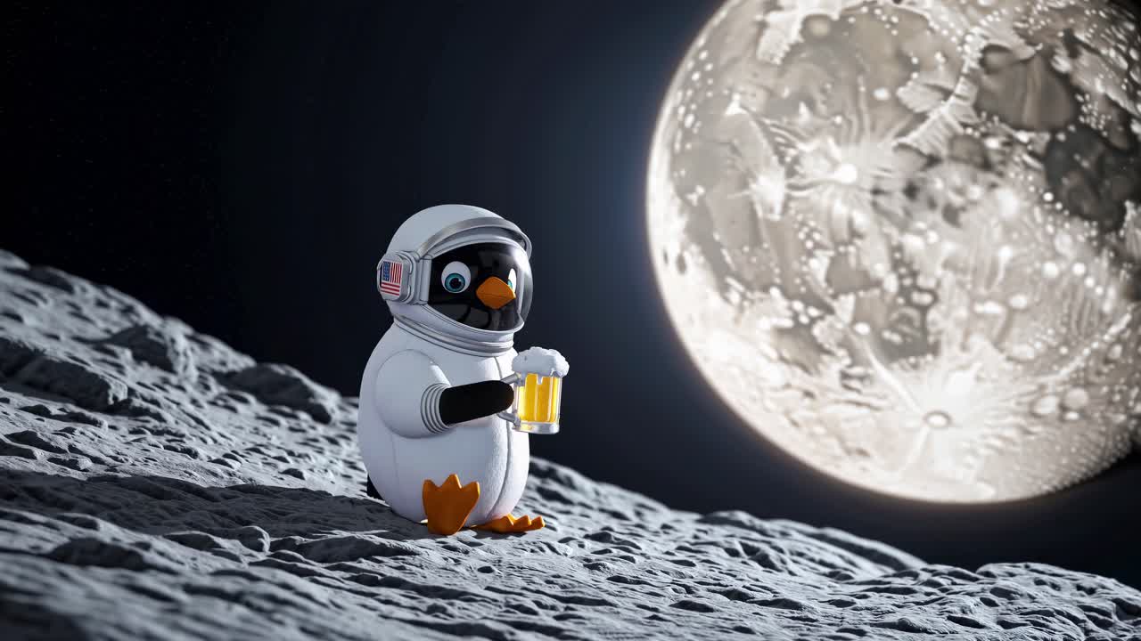 달에서 맥주를 마시는  우주 비행사