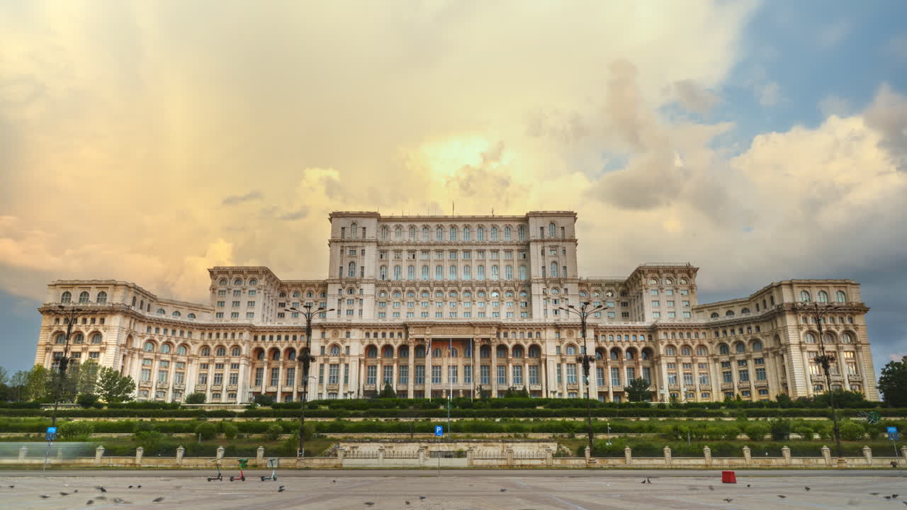 Time lapse of the Palace of Parliament in Bucharest, Romania
