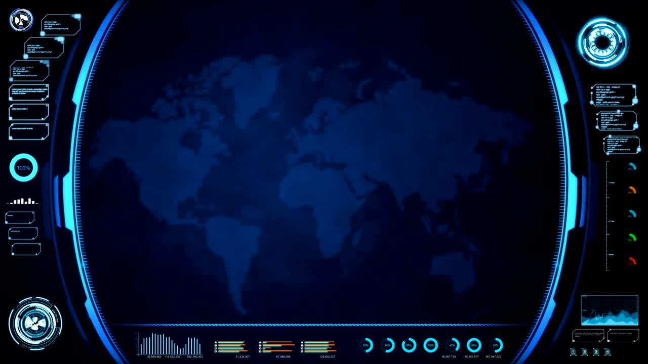 4k анимация ui пользовательский интерфейс с картографическими данными hud pi bar текстовое поле таблица и элемент на темном абстрактном фоне для концепции футуристических технологий