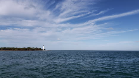 Cape-Florida-Lighthouse,-Bill-Baggs-State-Park-Key-Biscayne,-Florida---Aerial-Drone-Shot