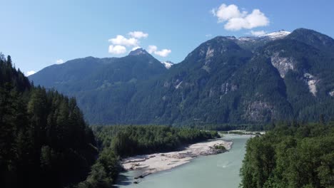 gorgeous drone dolly shot of the squamish valley river near squamish, bc