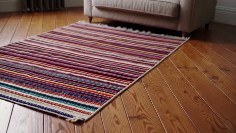colorful striped rug on wooden floor