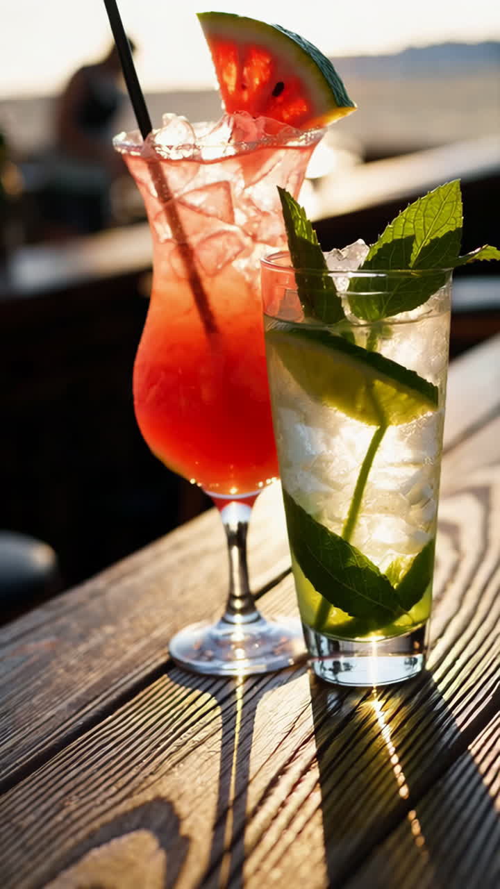 Sunset Cocktails on a Wooden Patio