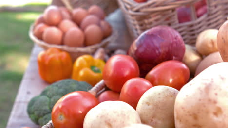 Visión-General-De-Verduras-Orgánicas-En-Puesto-En-Cámara-Lenta