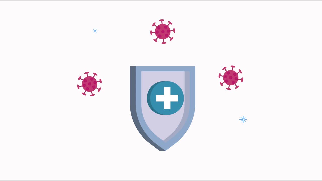 covid19 disease animation with particles and shield