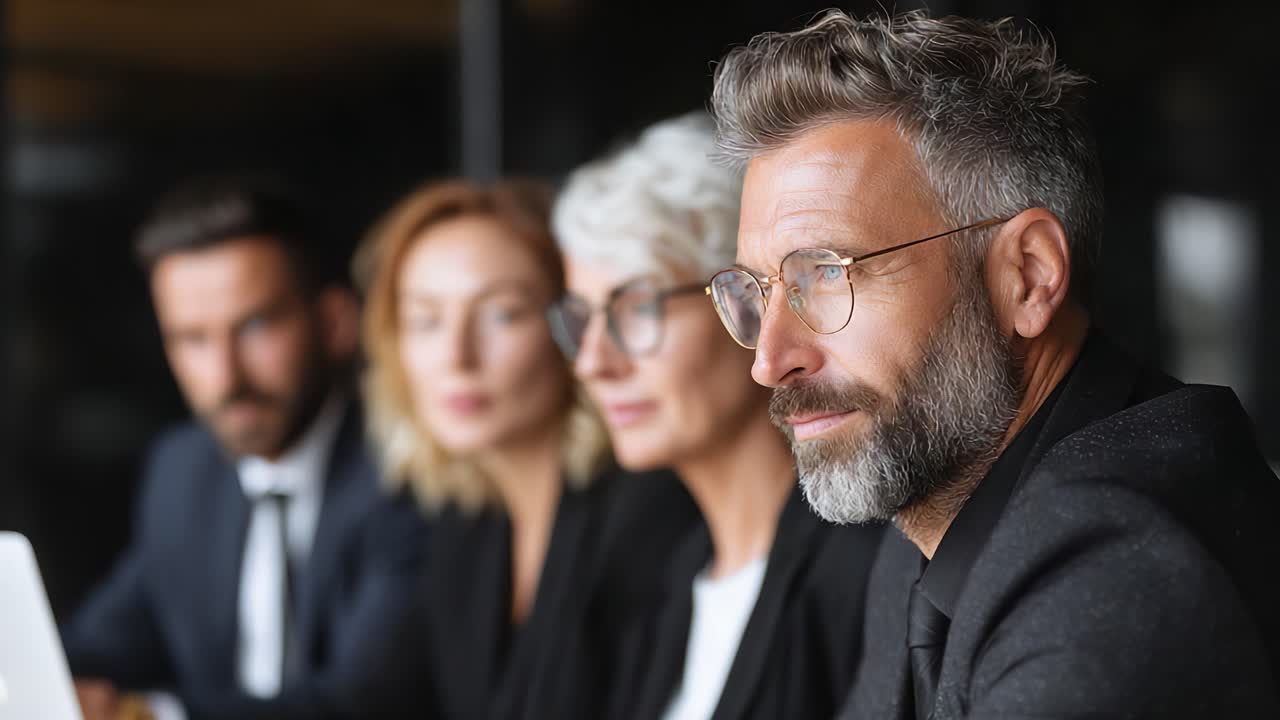 Fokuserede fagfolk i diskussion under et forretningsmøde, der fremhæver samarbejde og strategisk planlægning blandt forskellige teammedlemmer.