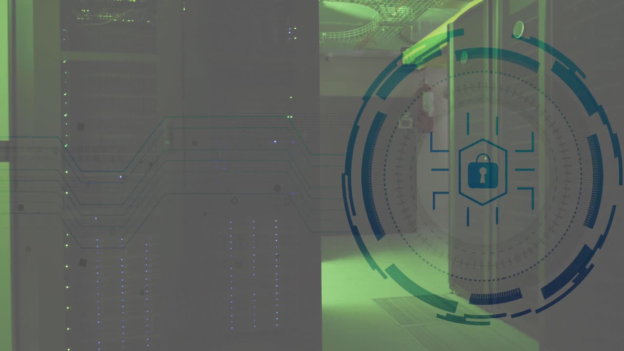 анимация обработки данных через серверную комнату