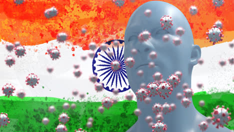 composition of covid 19 cells and human head over indian flag