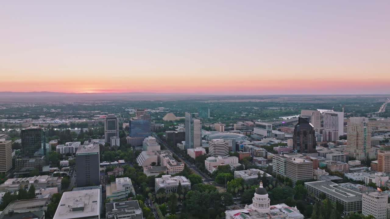 Aerial cityscape of Sacramento downtown