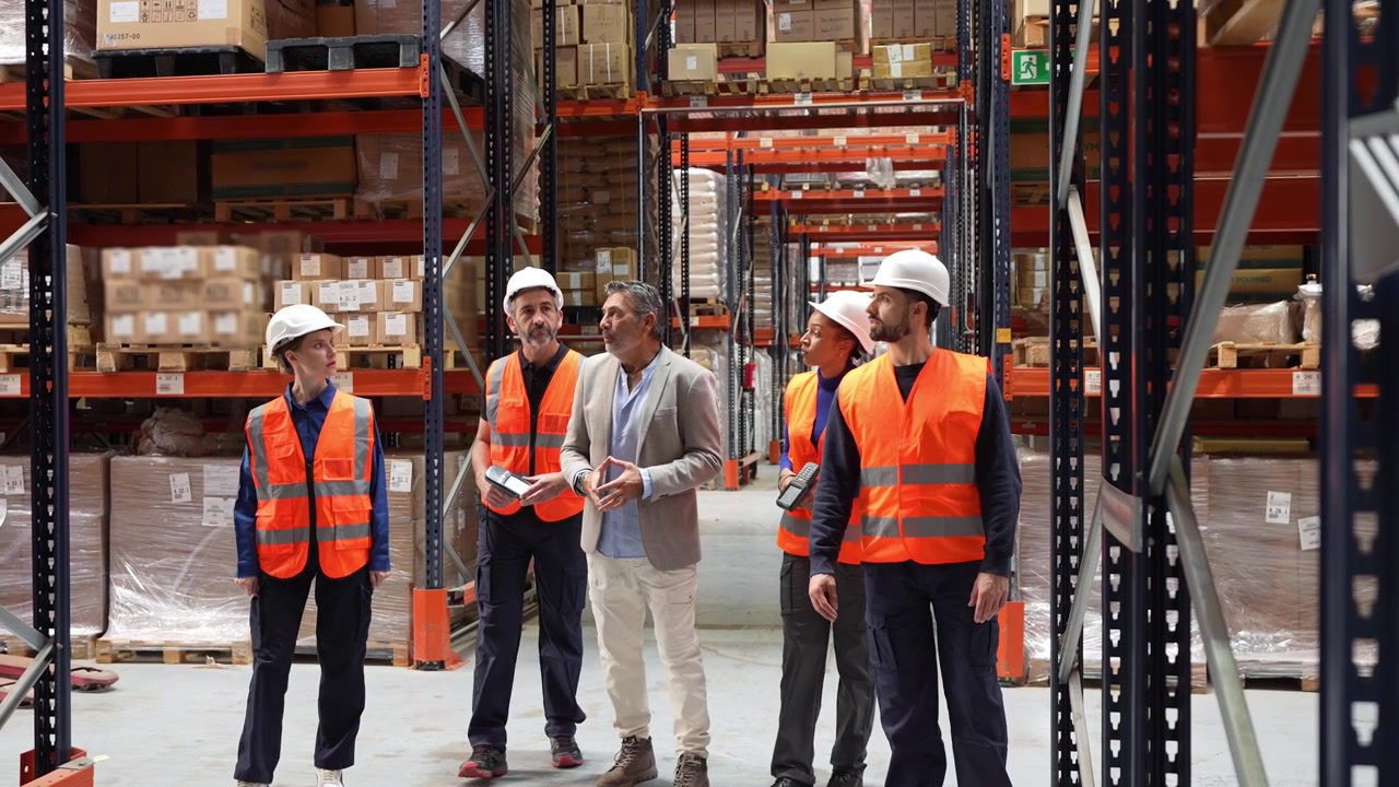 Warehouse Manager Giving a Tour to a Team of Logistics Workers