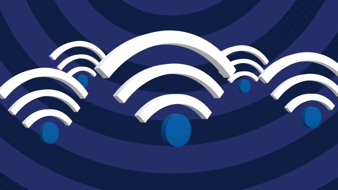 Animation of multiple Wifi internet icons floating in seamless loop