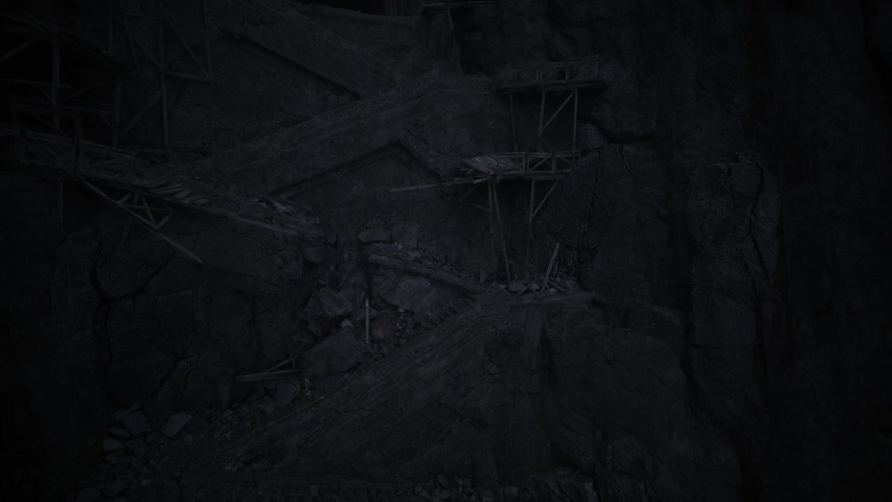 Desolate crumbling wall with debris and intense shadow atmosphere