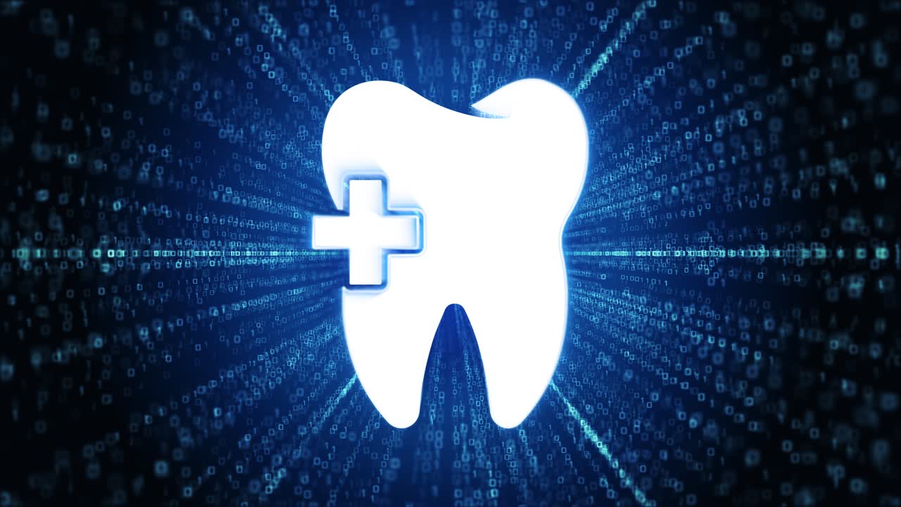 Teeth icon digital cyber space loop technology tunnel animation tooth teeth whitening dental health