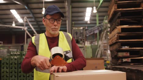 Worker-packing-box-in-warehouse