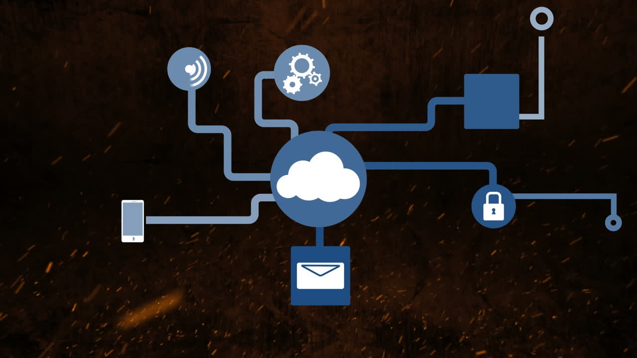 Animation of media icons on black background