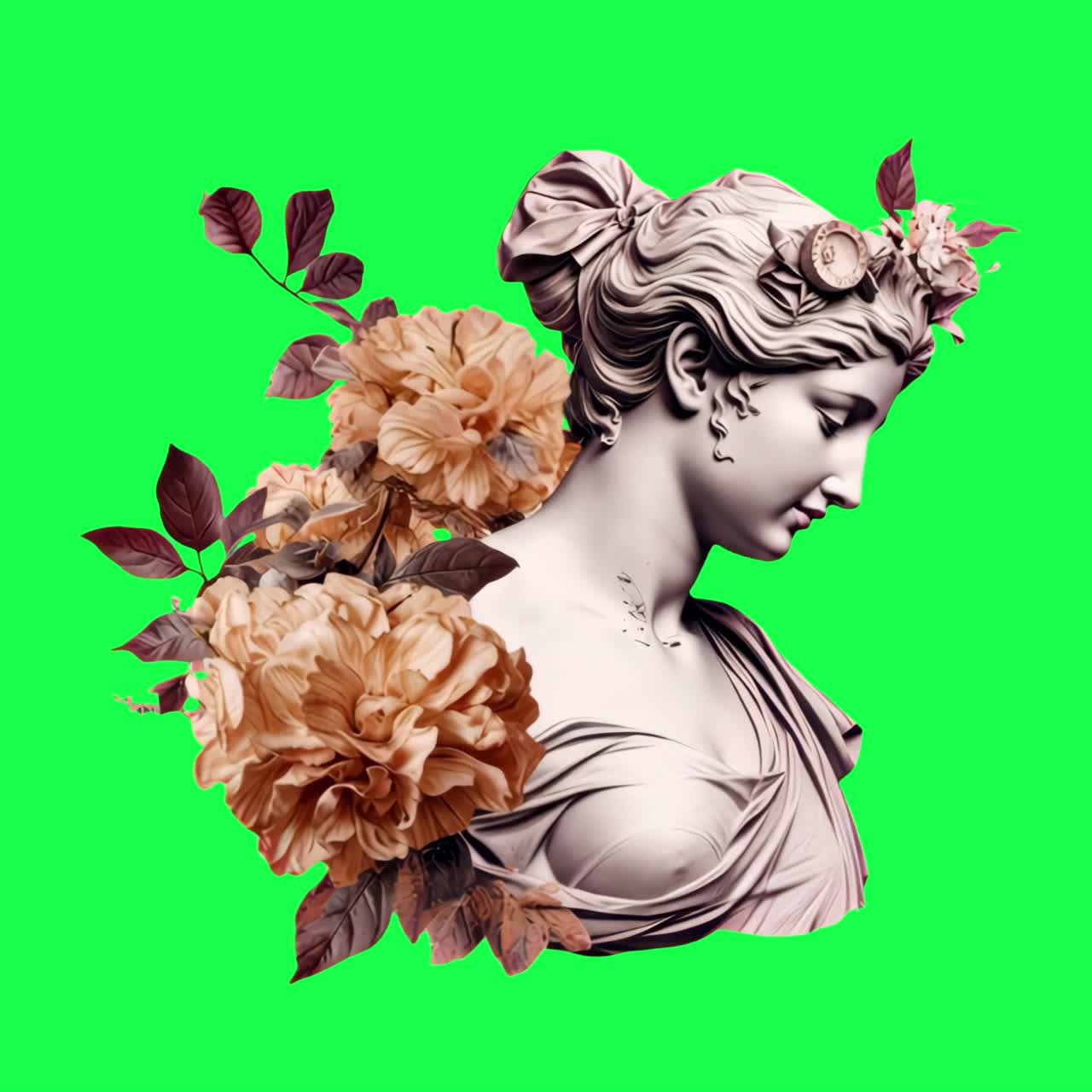 Bellezza classica con animazione di eleganza floreale, video 4K trasparente, green screen