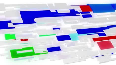 fondo de luz 4k en bucle abstracto con red de bloques blancos de diferentes tamaños, algunos con brillo multicolor. visualización de trabajar con big data o tecnología blockchain. vidrio mate blanco