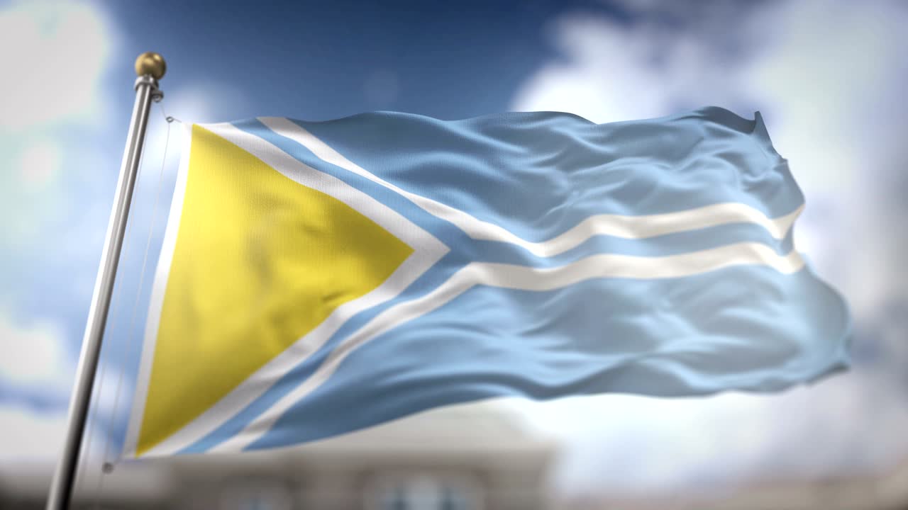 la bandera de tuva ondeando en cámara lenta 3d con fondo de cielo azul - bucle sin costuras 4k
