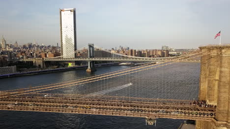 drone footage showing brooklyn bridge