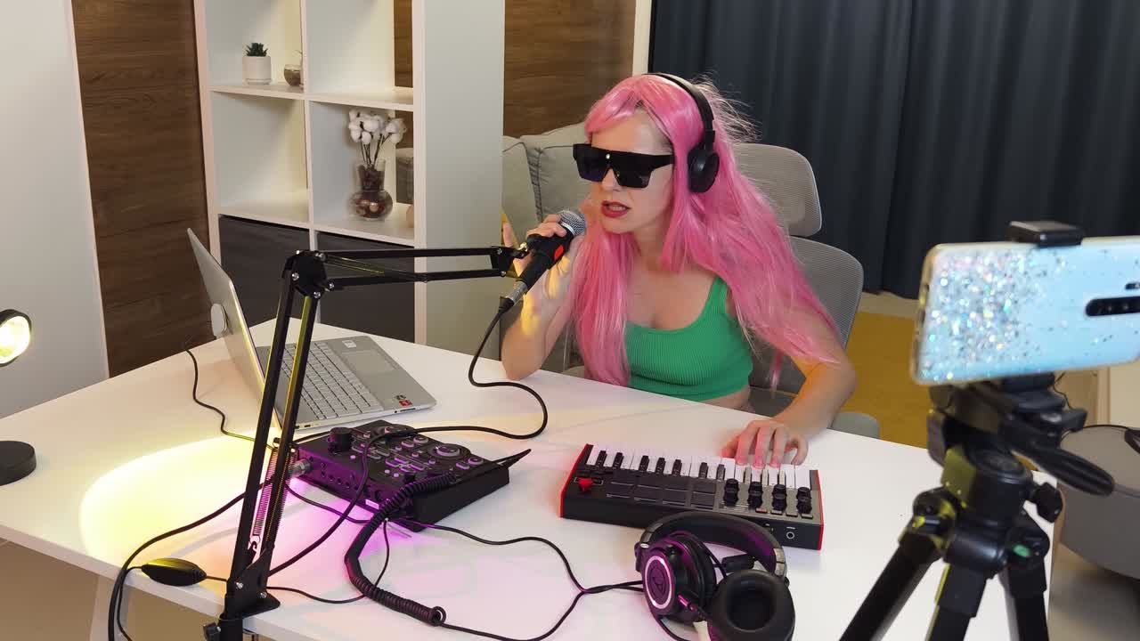 sesión de producción de música de transmisión femenina