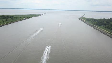 drone flying over a river in delaware