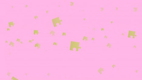 Animation-Grüner-Puzzleteile,-Die-Auf-Rosa-Hintergrund-Fallen