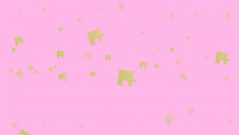animación de piezas verdes del rompecabezas que caen sobre un fondo rosa