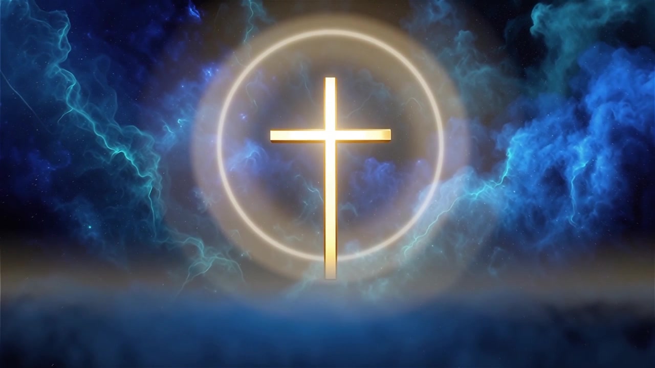 Croce Cristiana Luce Celestiale Sfondo per il Culto.