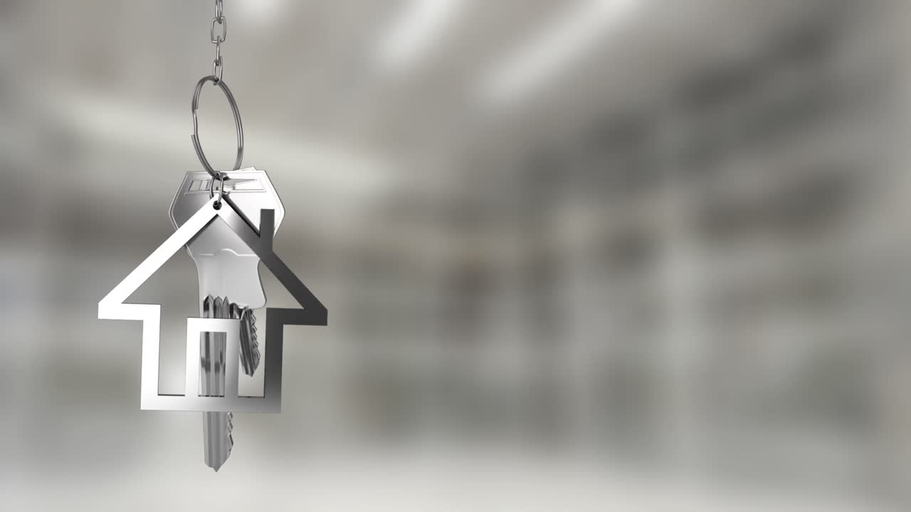 animación de llaves con el llavero de la casa sobre un fondo borroso