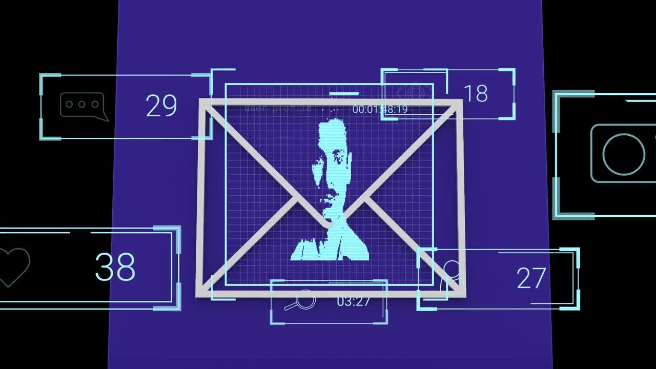 animación de personas e iconos de medios en fondo negro