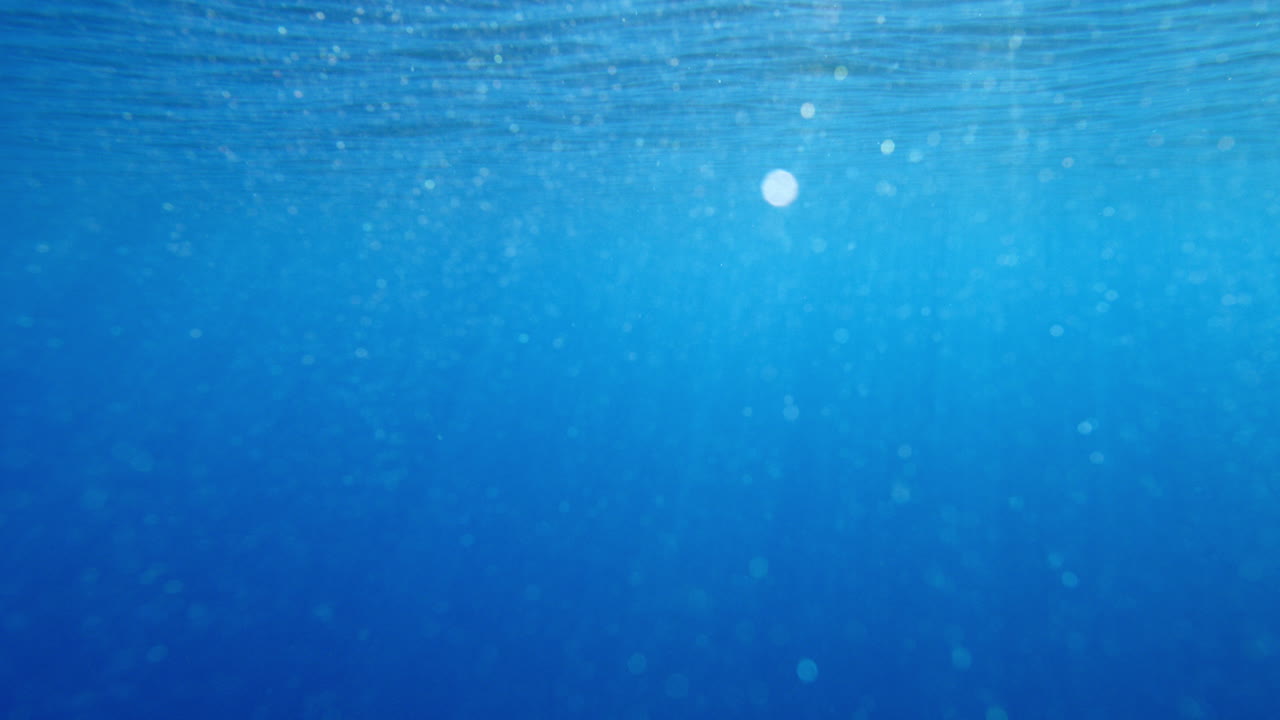 Light underwater Godrays. Sun beams from beneath the Ocean surface in 4K. Liight shafts VFX element background. Diving vacation holidays.