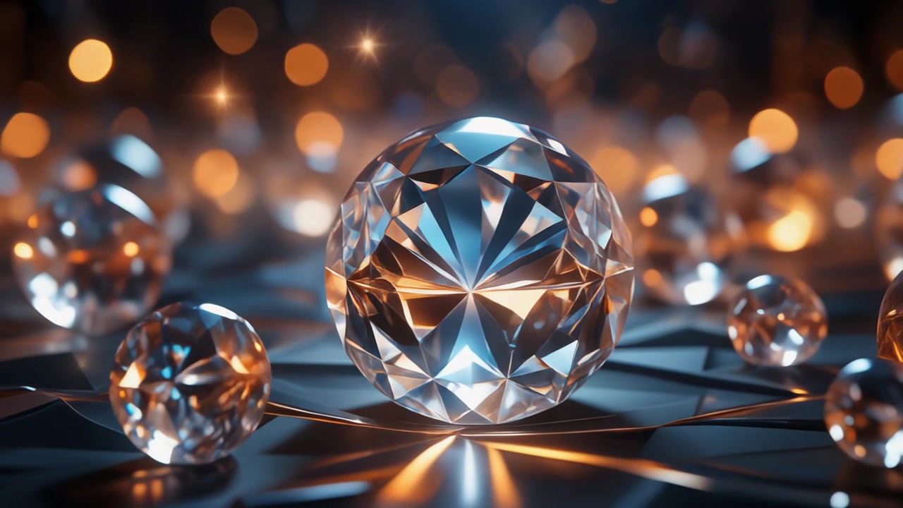 Diamanti scintillanti su una superficie geometrica con sfondo bokeh