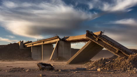 destroyed bridge in a dusty landscape