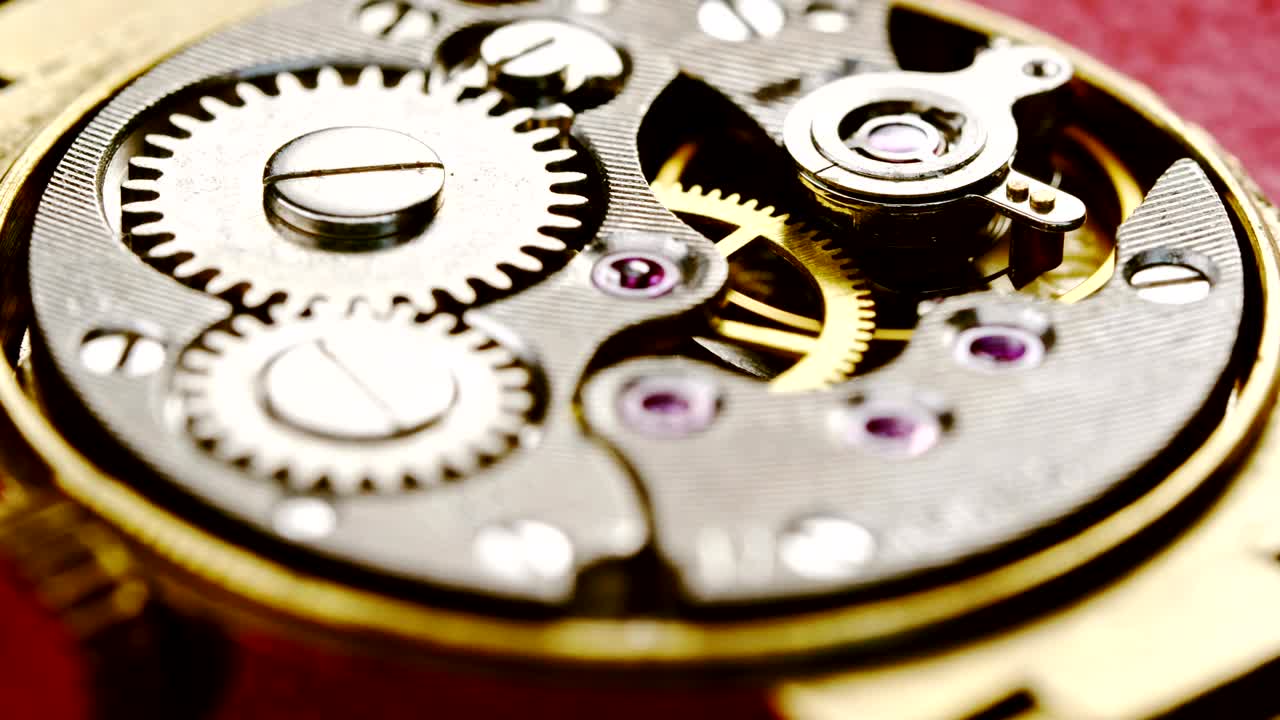 Watch mechanism close up.