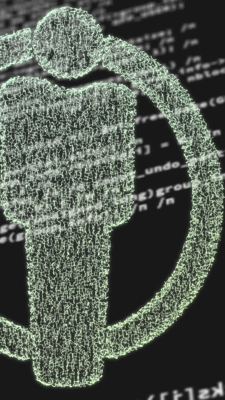 animación del icono humano sobre el procesamiento de datos en fondo negro