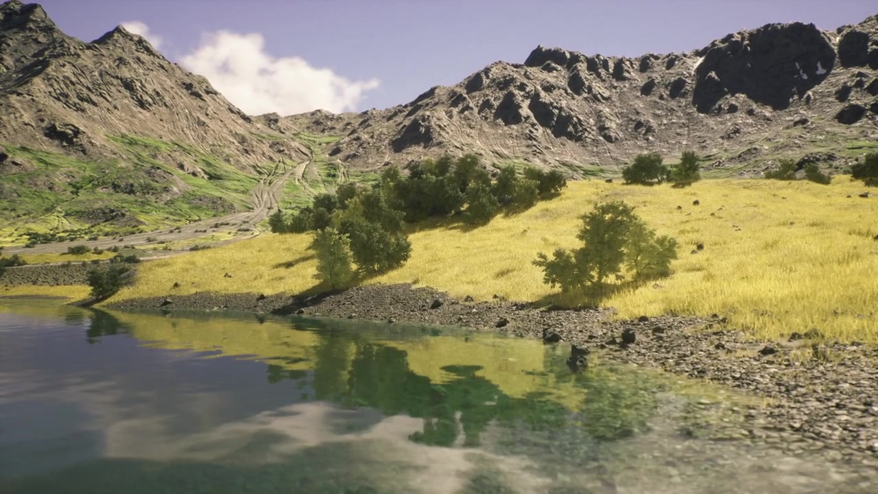 Acqua alpina riflettente con nuvole sopra cime montuose frastagliate